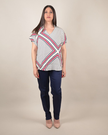 Blusa leggera in viscosa con stampa geo stripes