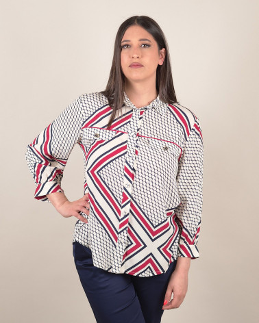 Camicia leggera in viscosa con stampa geo stripes