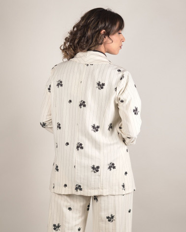 Blazer con ricami floreali e righe verticali