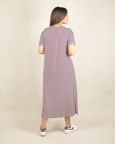 Vestito lungo a righe con scollo a V
