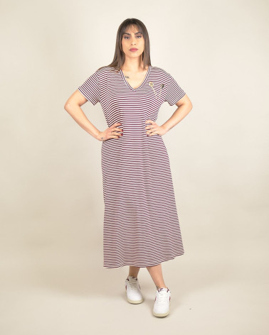 Vestito lungo a righe con scollo a V