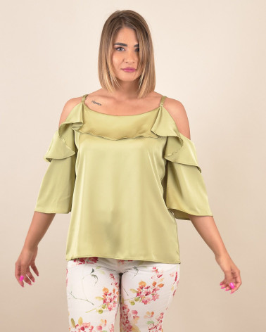 Blusa in raso con spalle scoperte