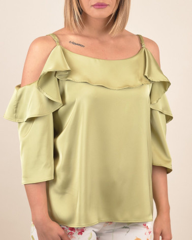 Blusa in raso con spalle scoperte