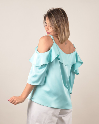 Blusa in raso con spalle scoperte