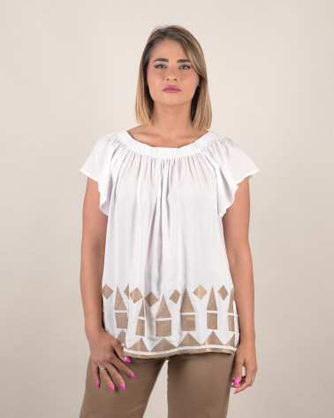Blusa ampia con ricamo geometrico