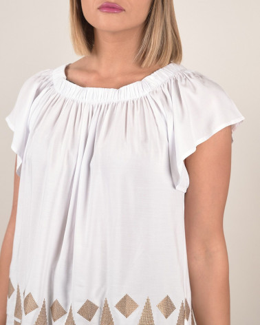 Blusa ampia con ricamo geometrico