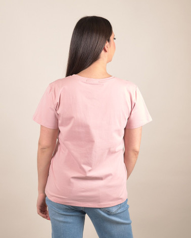 T-shirt con perle e strass applicati