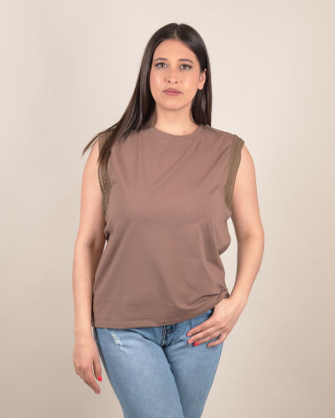 Top in cotone con inserti traforati sulle spalle