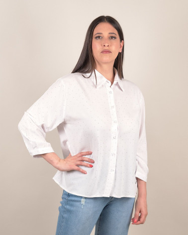 Camicia in cotone con strass e manica 3/4