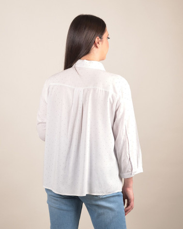 Camicia in cotone con strass e manica 3/4