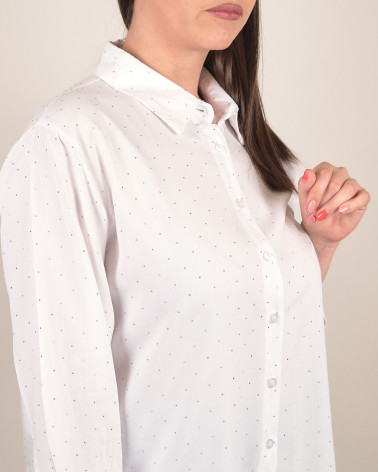Camicia in cotone con strass e manica 3/4