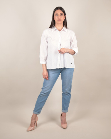 Camicia in cotone con strass e manica 3/4