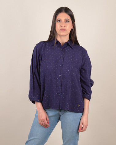 Camicia in cotone con strass e manica 3/4