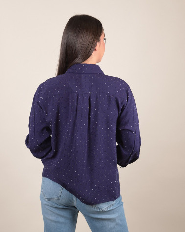 Camicia in cotone con strass e manica 3/4