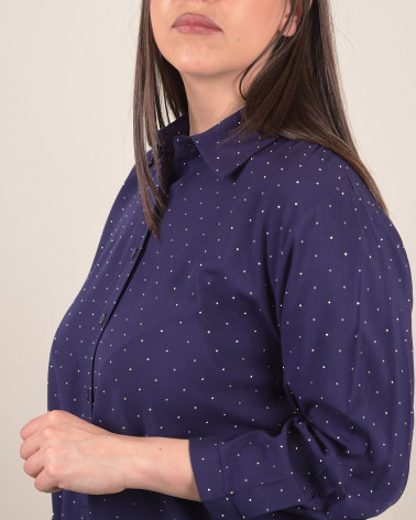 Camicia in cotone con strass e manica 3/4