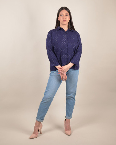 Camicia in cotone con strass e manica 3/4