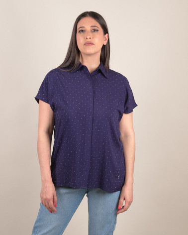 Camicia in cotone con strass manica corta