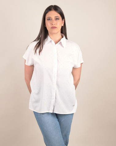 Camicia in cotone con strass manica corta