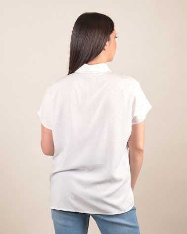 Camicia in cotone con strass manica corta