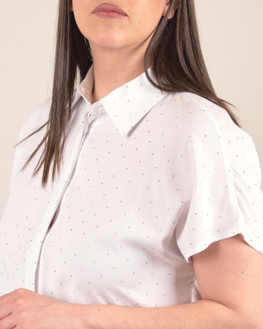 Camicia in cotone con strass manica corta