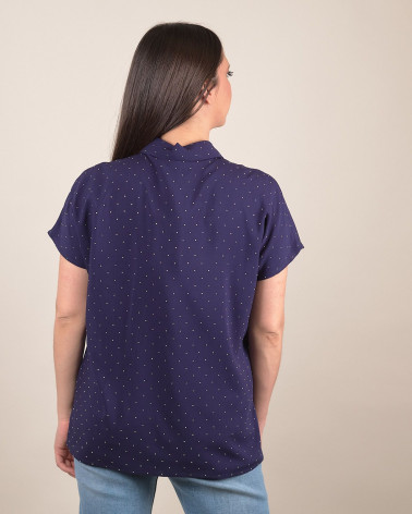 Camicia in cotone con strass manica corta