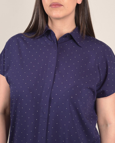 Camicia in cotone con strass manica corta