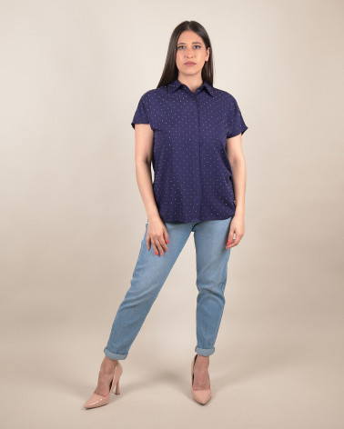 Camicia in cotone con strass manica corta