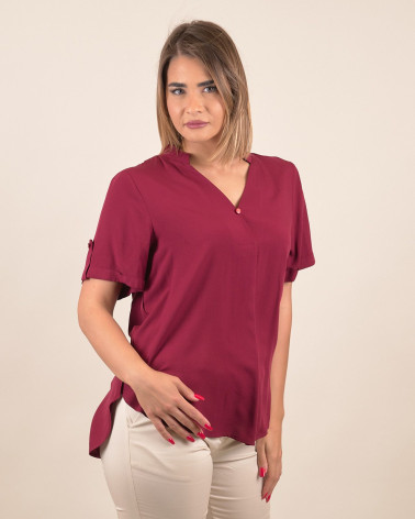 Blusa ciliegia con manica risvolto