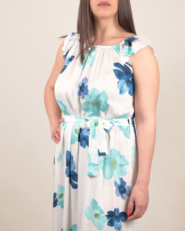 Abito lungo in viscosa stampa Ocean Flowers