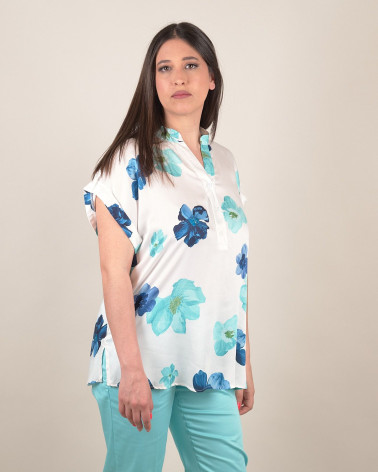 Blusa in viscosa con stampa Ocean Flowers