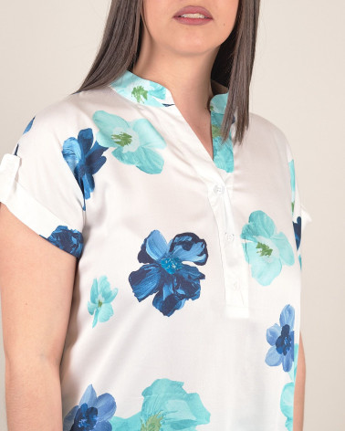 Blusa in viscosa con stampa Ocean Flowers