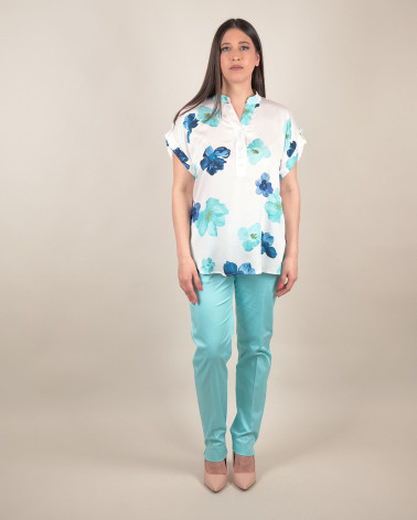 Blusa in viscosa con stampa Ocean Flowers