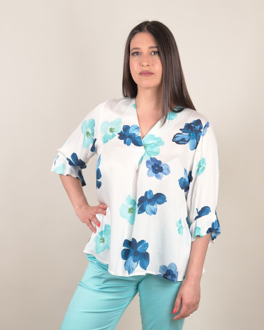 Casacca in viscosa stampa Ocean Flowers