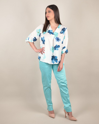 Casacca in viscosa stampa Ocean Flowers