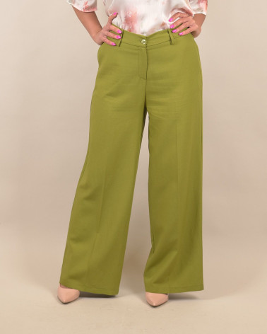 Pantaloni palazzo verdi lino viscosa