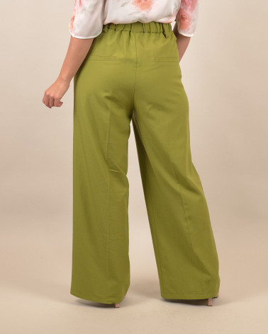 Pantaloni palazzo verdi lino viscosa
