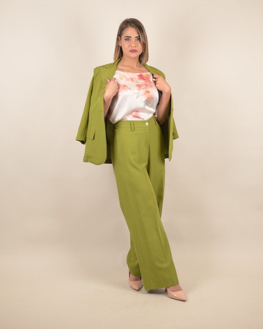 Pantaloni palazzo verdi lino viscosa