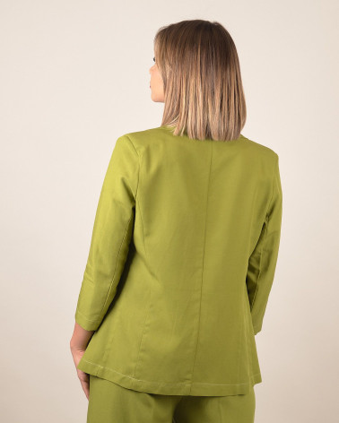 Blazer verde in lino e viscosa con manica 3/4