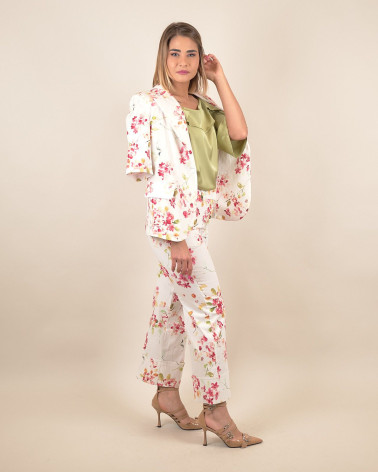 Pantaloni con motivo fiorito e risvolto