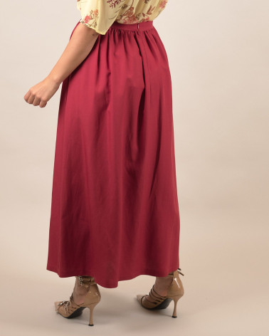 Gonna ampia midi in lino e viscosa tegola