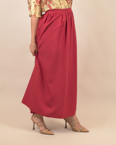 Gonna ampia midi in lino e viscosa tegola