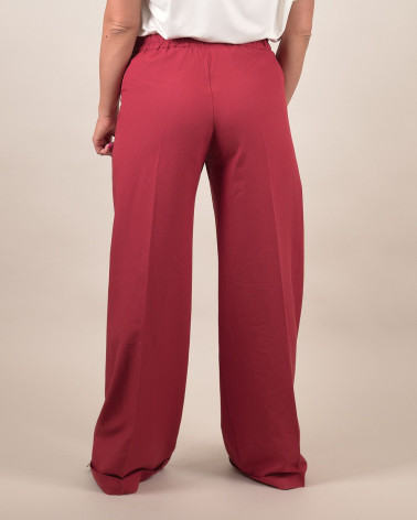 Pantaloni palazzo tegola in lino e viscosa