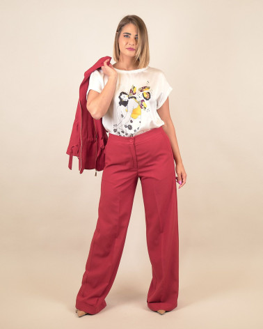 Pantaloni palazzo tegola in lino e viscosa