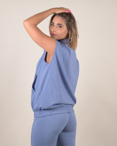 Gilet con zip in denim chiaro