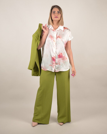 Camicia in raso con stampa floreale acquerello