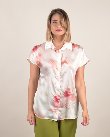 Camicia in raso con stampa floreale acquerello