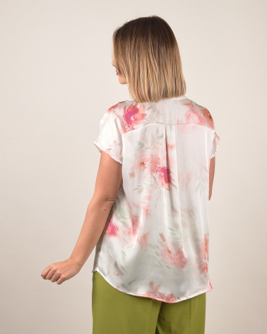 Camicia in raso con stampa floreale acquerello