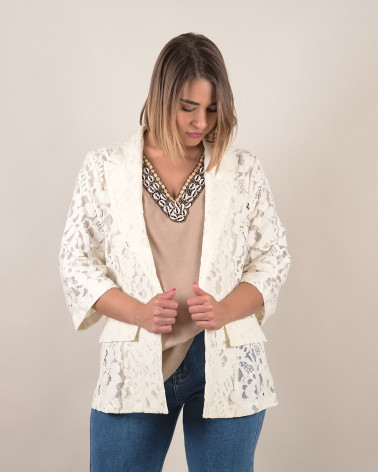 Blazer in pizzo macramè con maniche 3/4