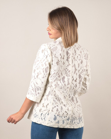 Blazer in pizzo macramè con maniche 3/4