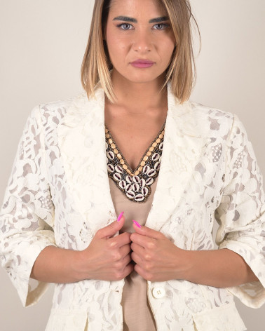 Blazer in pizzo macramè con maniche 3/4
